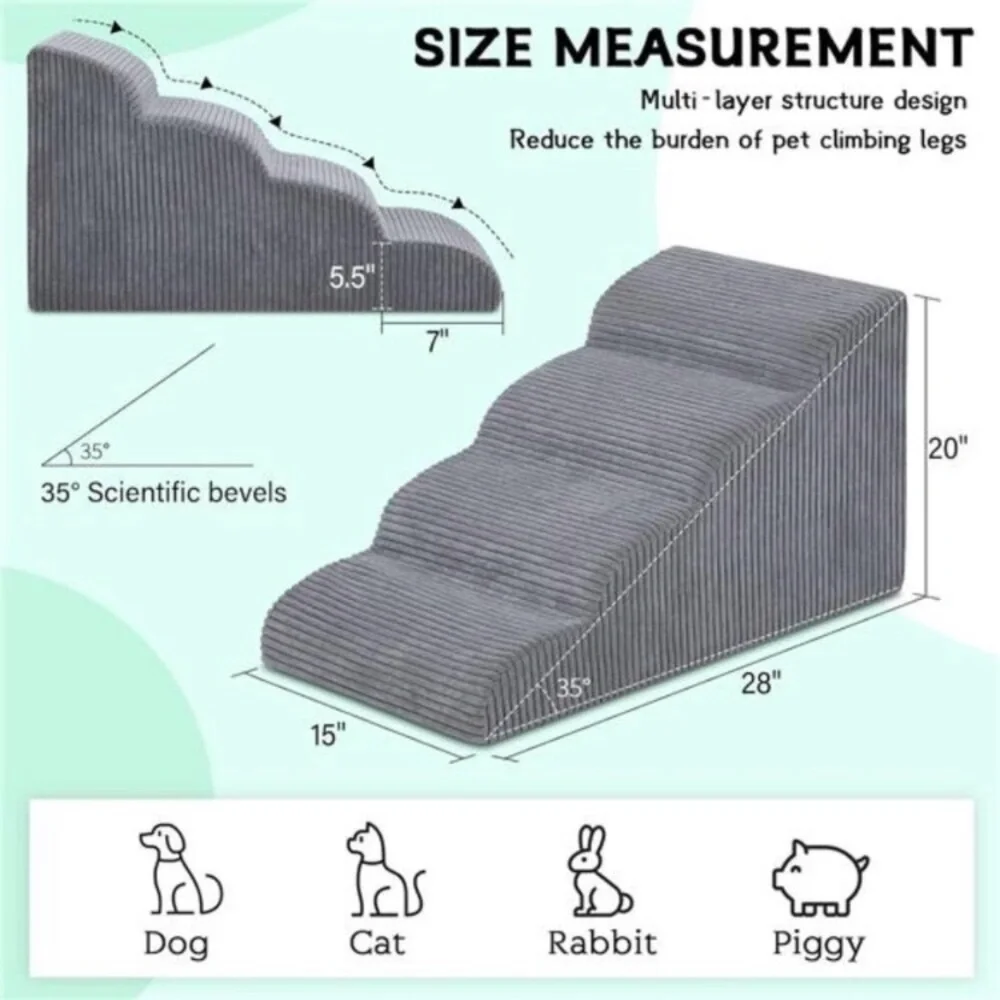 Dog Stairs & Steps for High Beds, 4 Steps High Density Foam Waterproof Dog Ramp
